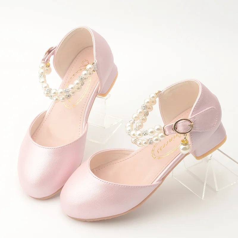 Children Girls Leather White Princess High Heel Kid Dress Student Show Dance Sandal Shoes Toddler Shoes Girl Mary Jane
