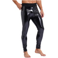 Mens Patent Leather Motor Biker Costumes Skinny Trousers Latex Long Pants Black Stretchy Leggings High Waist Wet Look Clubwear