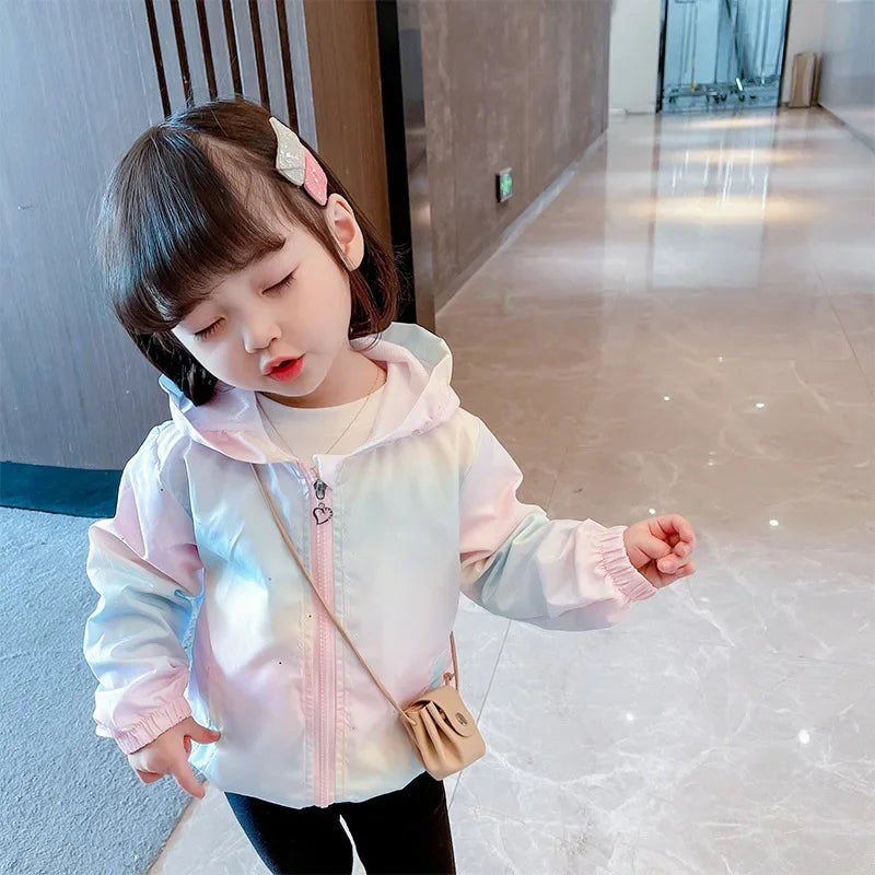 Rainbow Girls Jackets Hoodies Kids Coat 2024 New Korean Fashion Female Baby Jacket Cute Wings Top Spring Autumn Children Outwear