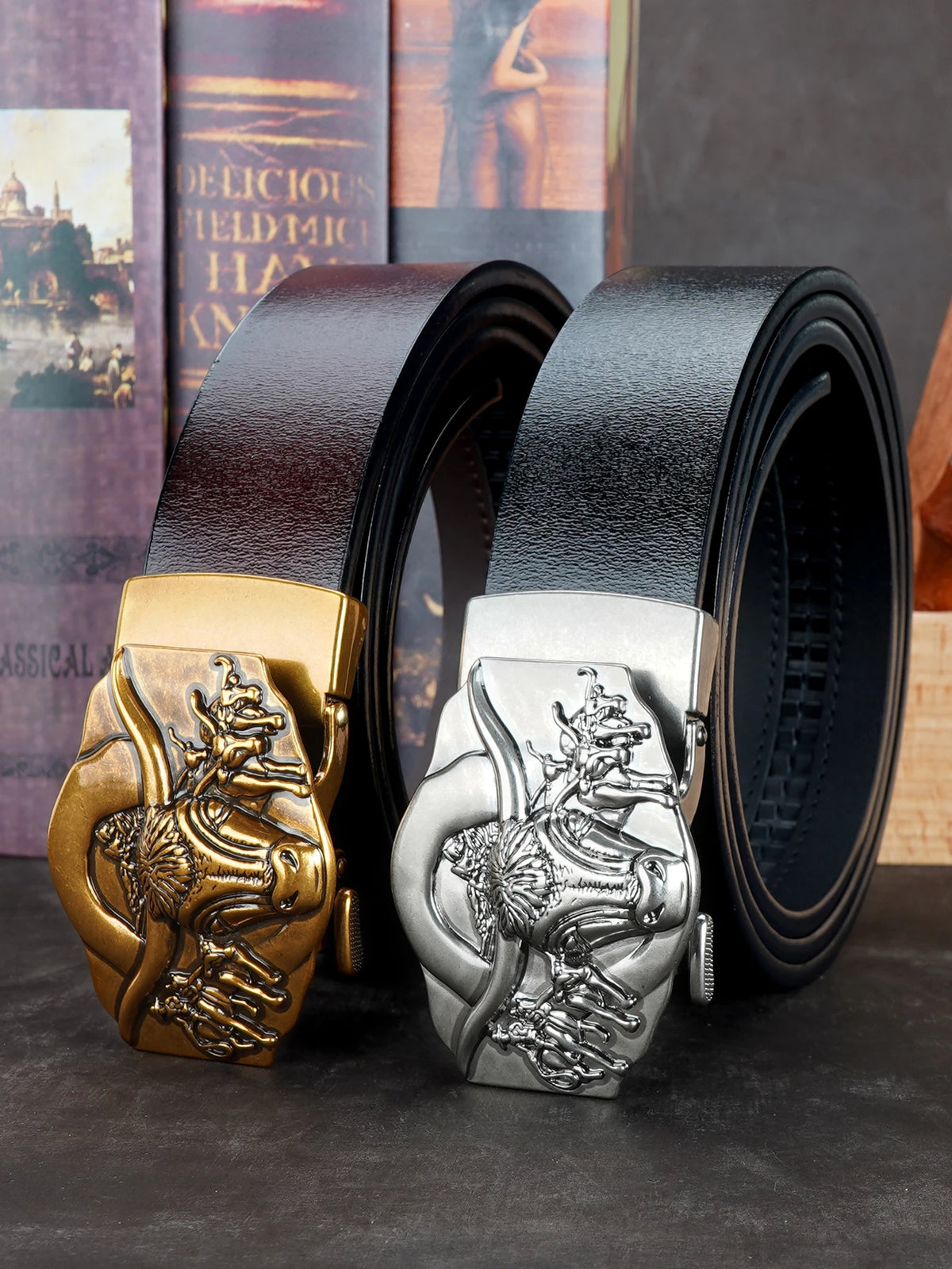 Men's Belts-Vintage StyleSecond Layer Cowhide Ratchet Belt -Adjustable Automatic Buckle Durable Alloy Buckle High Quality Casual