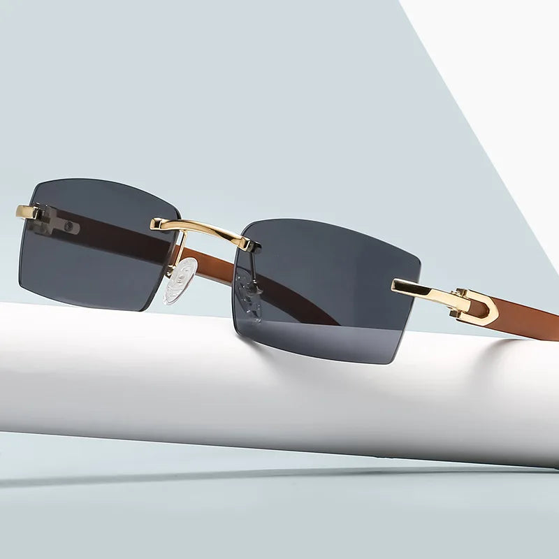 Sunglasses for Men 2026 Rimless Rectangle UV400 PC Frame Blue Lightweight Comfortable Vintage Shades HD Anti-glare Outdoor