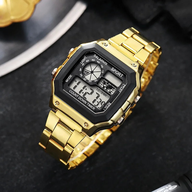 Digital Watch Watch Stainless Steel Strap Countdown Sport Watches Waterproof Led Electronic Wristwatch for Men Gift