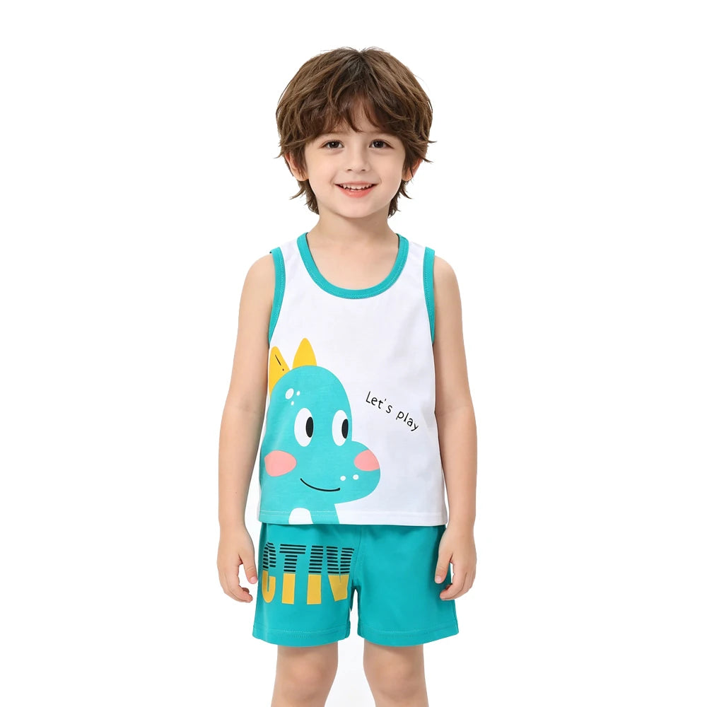 Summer Girls Pajamas Sets Kids Clothes Vest Suit Children Clothing baby Cotton T-Shirts Shorts Tank Top Boys Pyjamas Tank Tops