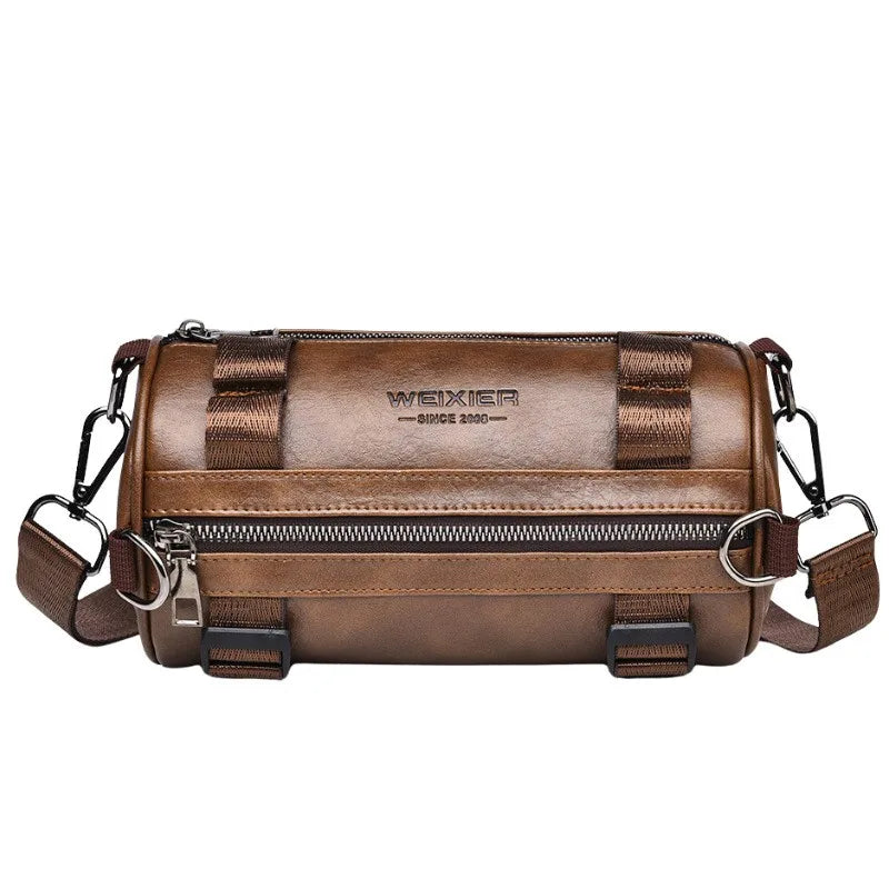 Fashion PU Leather Crossbody Shoulder Bag for Men Bucket Shoulder Bag Men‘s Casual Barrel Handbags Male Circular Messenger Bags