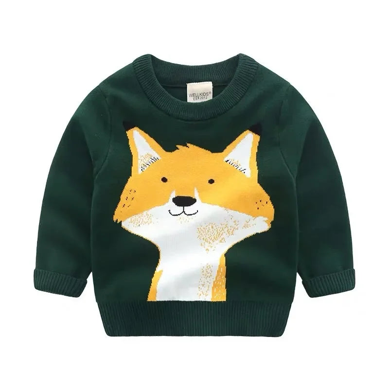 New 2023 Kids Children Pullover Sweater Autumn Winter Boys Cute Cartoon Jacquard O-neck Knitted Jumper Sweaters Tops Clothing