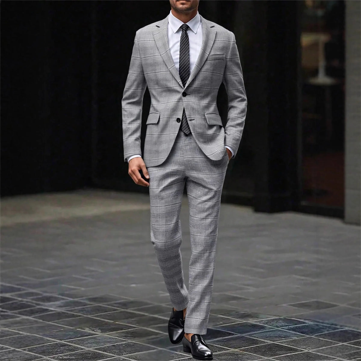 Men Suits  Two Pieces Blazers Ankle Length Straight Pants Plaid Blazer Zipper Fly Business Spliced Summer Office Male 2026