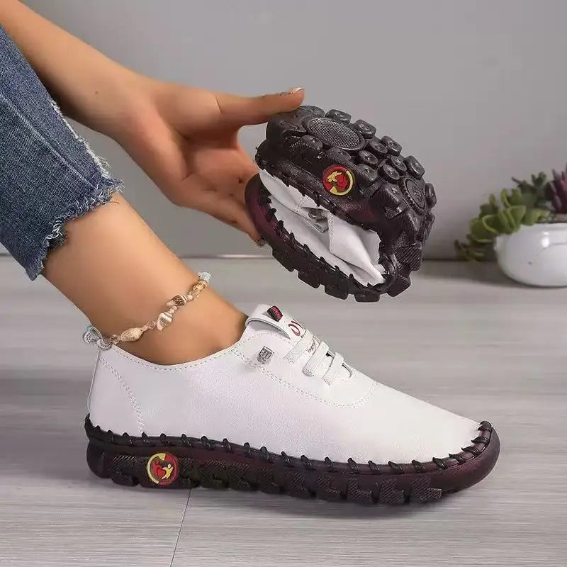 Sneakers Women Shoes Loafers Lace Up Leather Flat New Spring 2025 Casual Comfortable Mom Shoes Mujer Zapatos Chaussure Femme