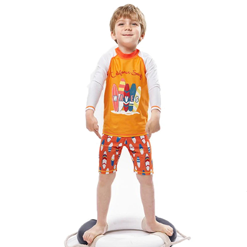 2025 Boys Girls Swimwear 3 to 4 5 6 7 8 9 10 11 12 Years Toddler Summer Cute Swimsuit Long Sleeve Kids 2piece Set Surf Beachwear
