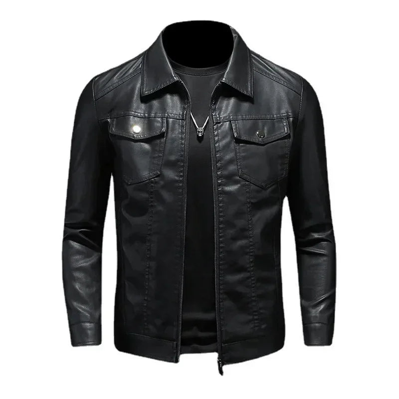 New Men's Leather Jackets Motorcycle Coats High Quality Slim Business PU Leather Tops Fashion Black Plush Warm Clothing for Men