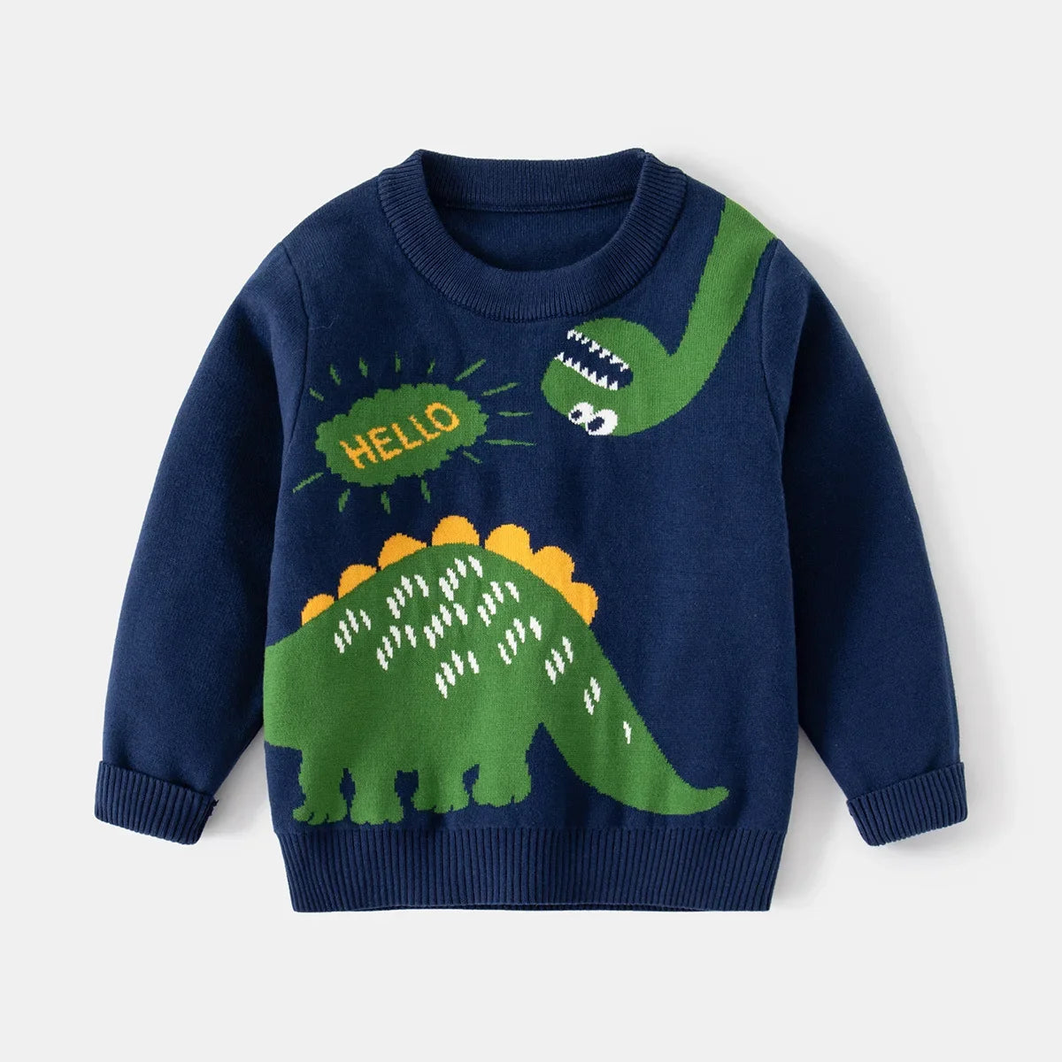 New 2023 Kids Children Pullover Sweater Autumn Winter Boys Cute Cartoon Jacquard O-neck Knitted Jumper Sweaters Tops Clothing