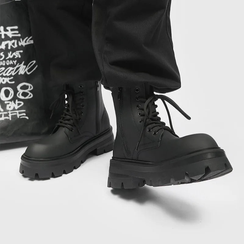 Shoes for Men Fad Velvet High Men's Boots Platform Frosted Leather Locomotive Boots High Quality Thick Sole Booties Botas Hombre