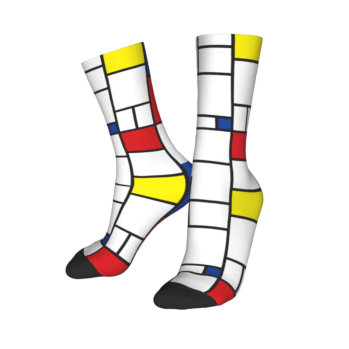 Custom Color Art Retro Mondrian Men Women Crew Socks Unisex Fashion 3D Printed Abstract Art Plaid Dress Socks