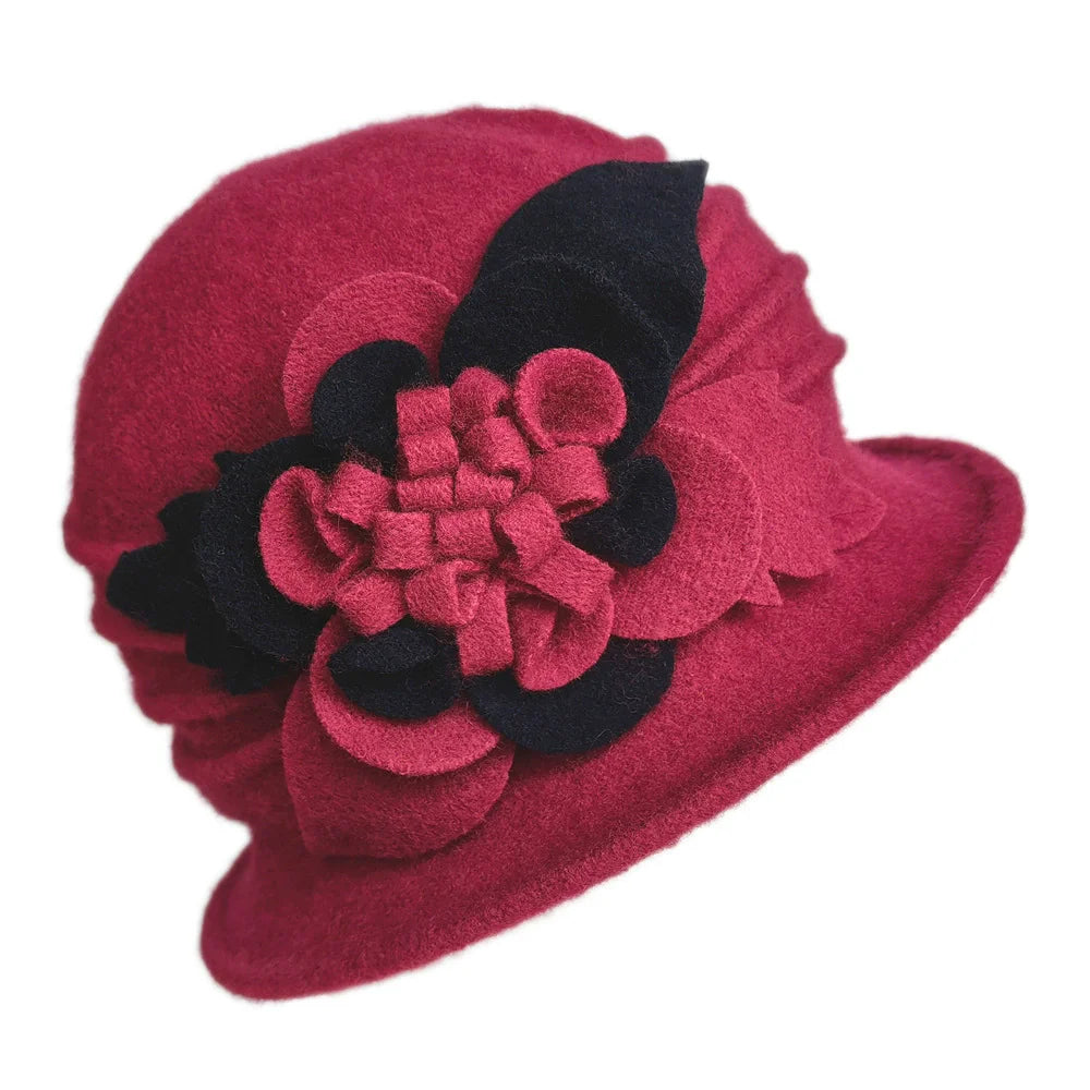 2025 Women's Autumn and Winter Wool Hat Hand-made 3D Flower Fedoras Basin Hats Hot Selling Floral Mixed Colors Wool Hats for Mom