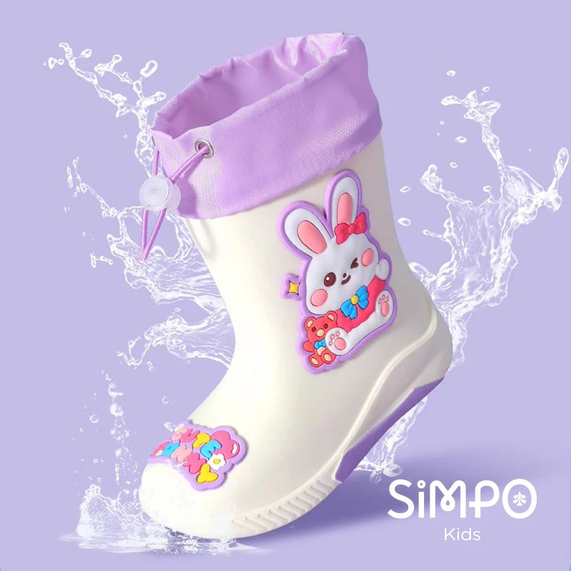Kids Rain Boots For Girls Rubber Rainboot Boys PVC Children Waterproof Shoes Cartoon Unicorn Rabbit Spaceman Dinosaur Pattern