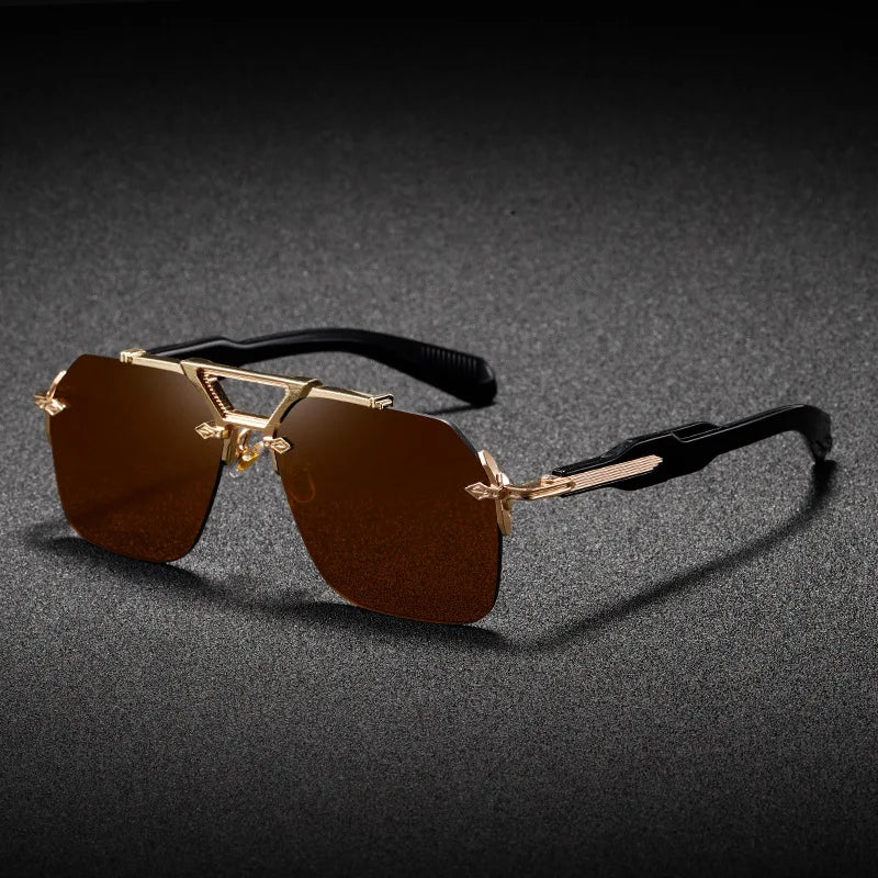 New Man Sunglasses Steampunk Double Girder Design Frameless Pilot Eyewear UV Protection Retro Protective Glasses