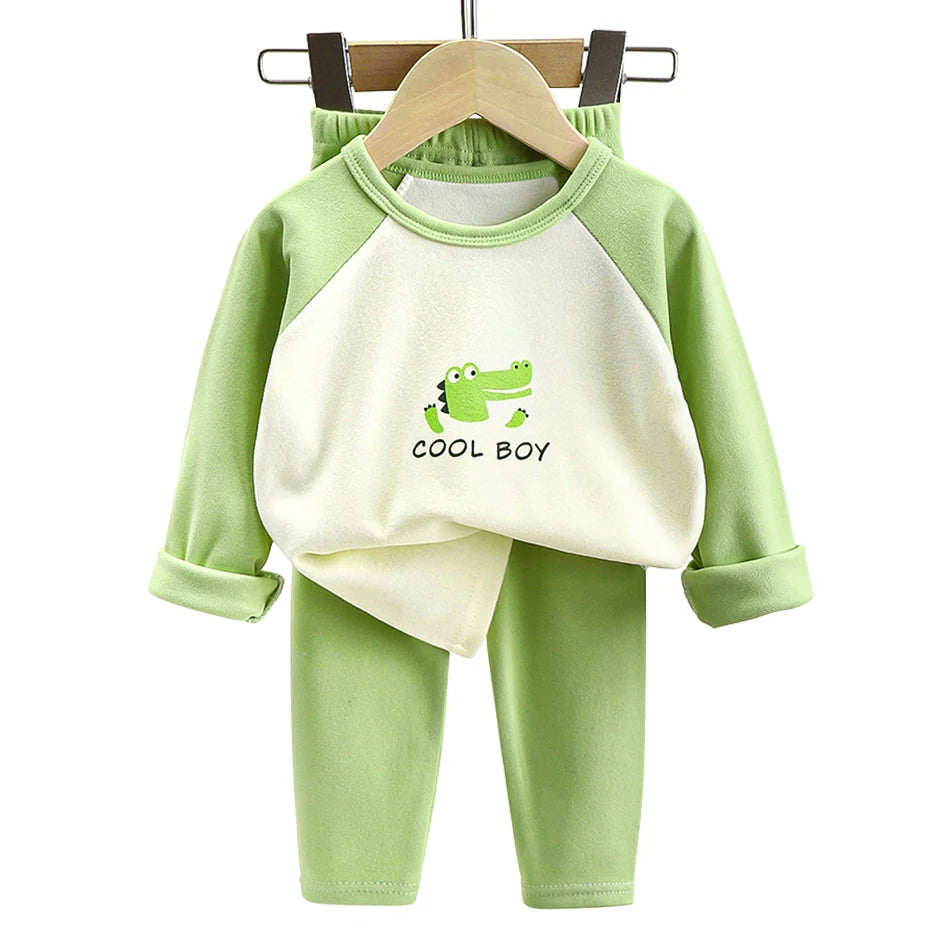 Boys Girls Warm Lined Children Sleepwear Autumn Winter Soft Fleece Pajamas Set Kids Comfortable and Cozy Homewear Outfit Clothes