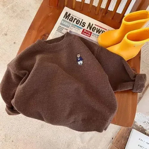 Kids' Sweater 2023Autumn New Boys and Girls Cartoon Sweater Baby Low Collar Bear Sweater Trendy Net Red Fashion