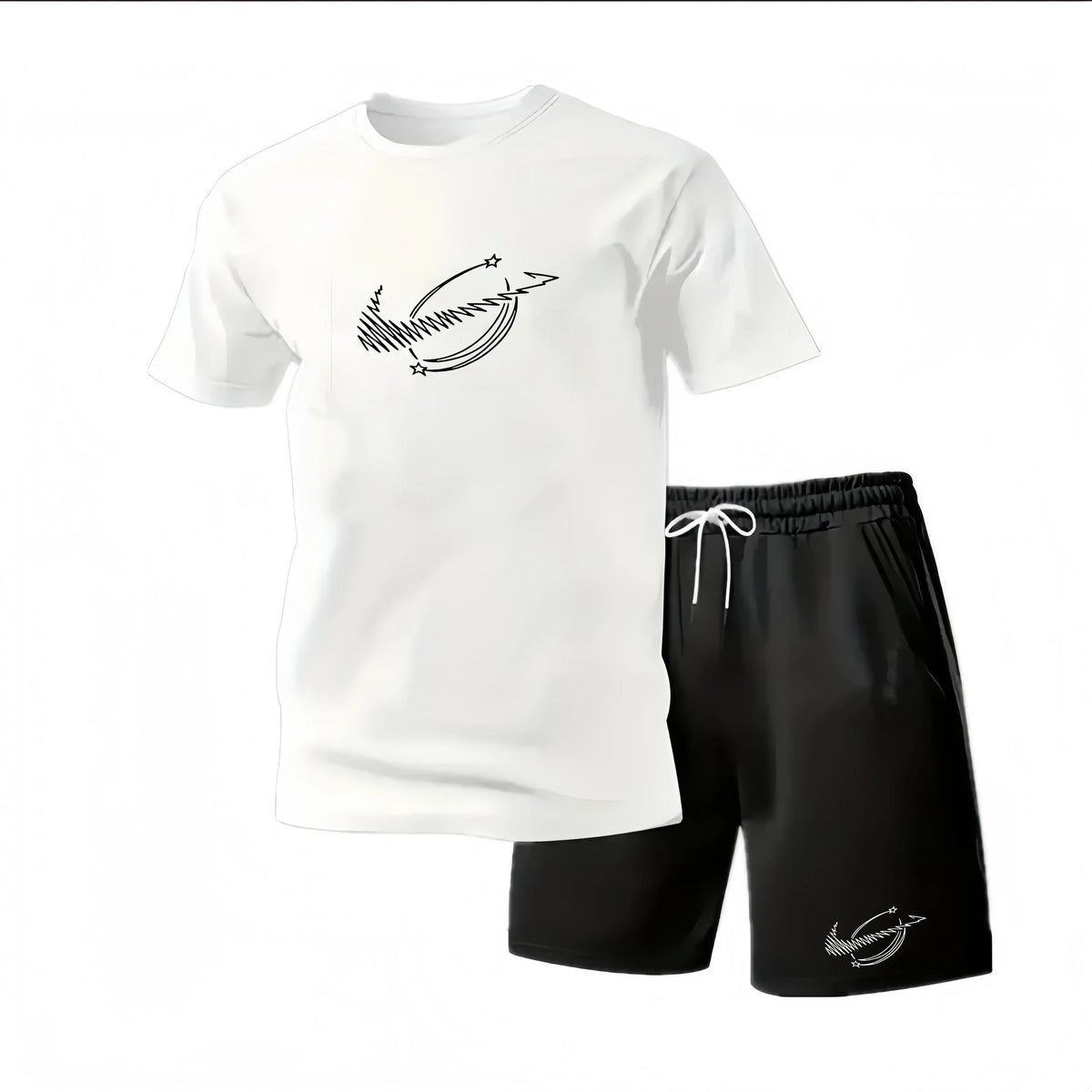 New Summer Fitness Sportswear for Men, Short-Sleeved T-Shirt and Shorts Two-Piece Set, Breathable and Quick-Drying Casual Wear.