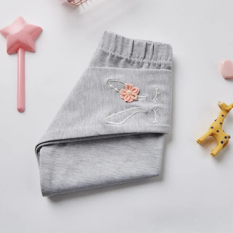 Bunny Embroidered Floral Leggings for Girls (2-7 Years) - Soft Stretchy Kids' Pants Cute Comfortable LeggingsToddlers & Children
