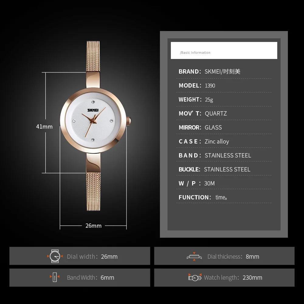 SKMEI 1390 Luxury Elegant Quartz Watch for Women Sport Waterproof Girl Bracelet Woman Wristwatches Ladies Gift 1410 Montre Femme