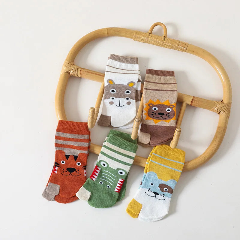 3-12Y Kids Toe Socks Girls Boys Five Finger Socks Autumn Winter High Tube Cotton Crew Socks Cute Cartoon Kawaii
