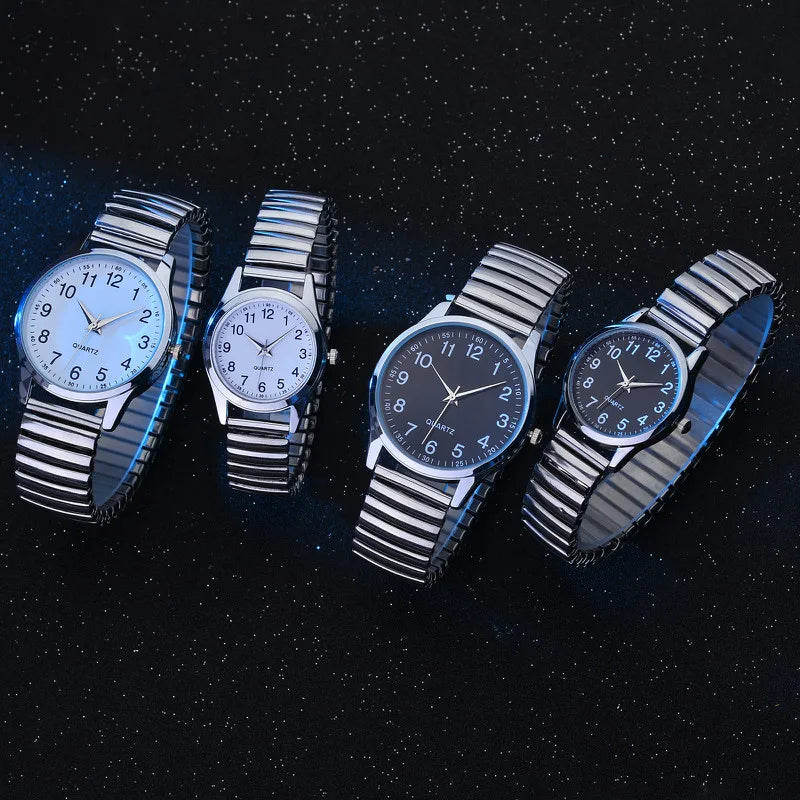 1/2PCS Fashion Couple Watches Simple Arabic Dial Men Quartz Watch Elastic Band Women Wristwatches
