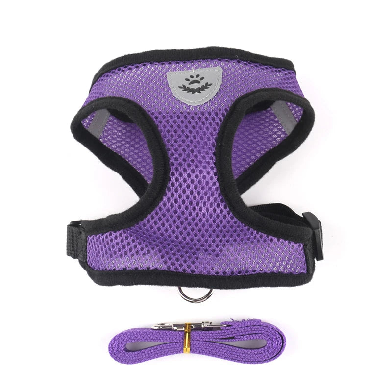 Dogs Puppy Harness Collar Cat Dog Adjustable Vest Walking Lead Leash Soft Breathable Polyester Mesh Harness For Small Medium Pet