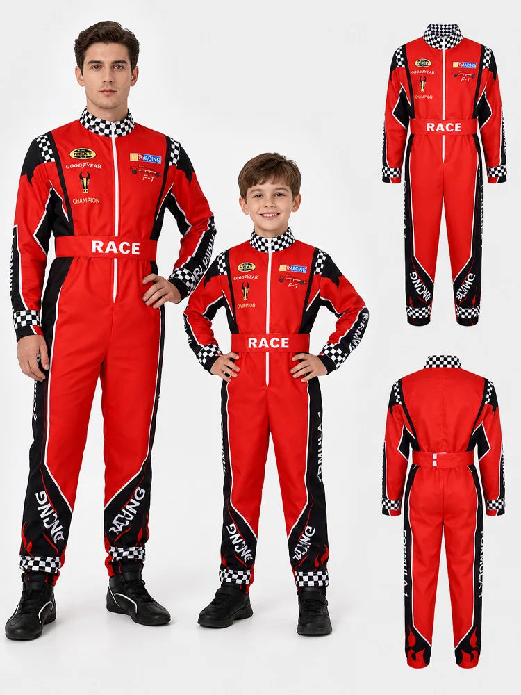 Adult Racing Outfits Kids Karting Uniforms (Includes Red Baseball Cap) Outdoor Sports Jumpsuits Halloween Carnival Cosplay Costu