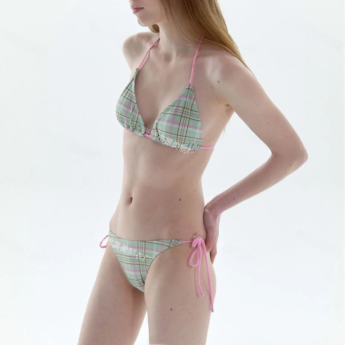 Retro Plaid Bikini Sweet Spicy Pure Desire Island Vaion Hot Spring Swimwear Women's Two-Piece e Swimsuit