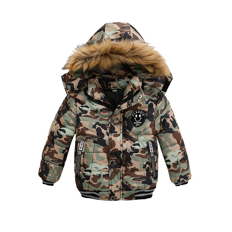 2-6 Years Autumn Winter Boys Jacket Warm Fur Collar Fashion Baby Girls Coat Hooded Zipper Outerwear Birthday Gift Kids Clothes