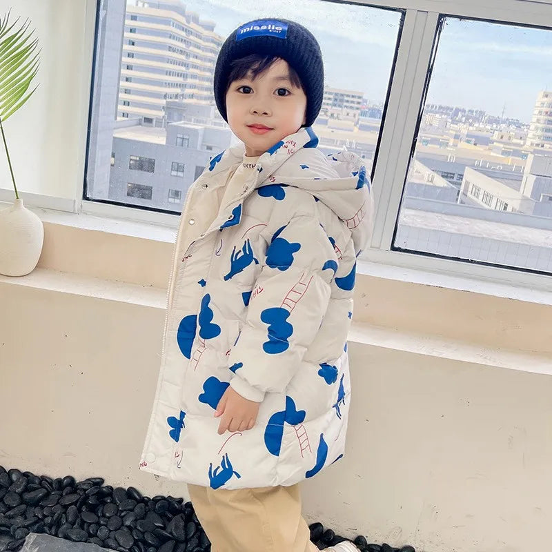 Kids Down Cotton Jacket New Winter Girls Boys Thick Hooded Warm Outerwear For 2-6 Years Children Fashion Coat Padded Clothes
