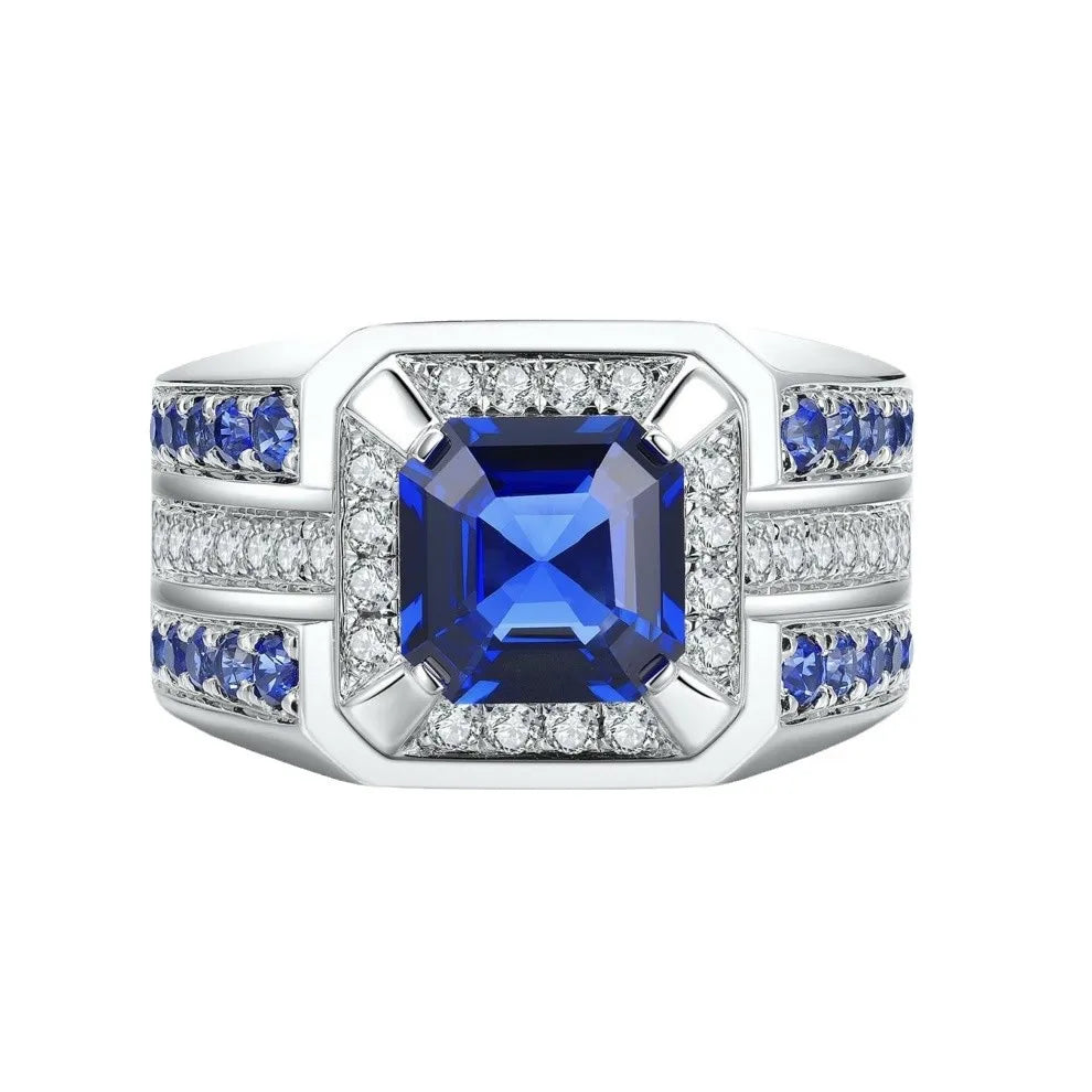 European - American Fashion New Men's Jewelry Inlaid Blue Square Stone Grand Luxury Men's Ring Wholesale Size 7-13