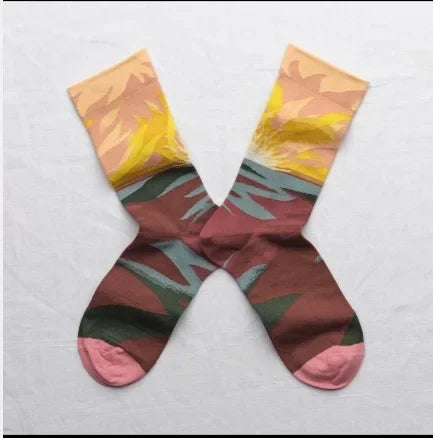 Trendy and Personalized Men Socks Hip Hop Oil Painting Abstract Sock Mouth Letter Embroidery Autumn Mid Tube Socks Women носки