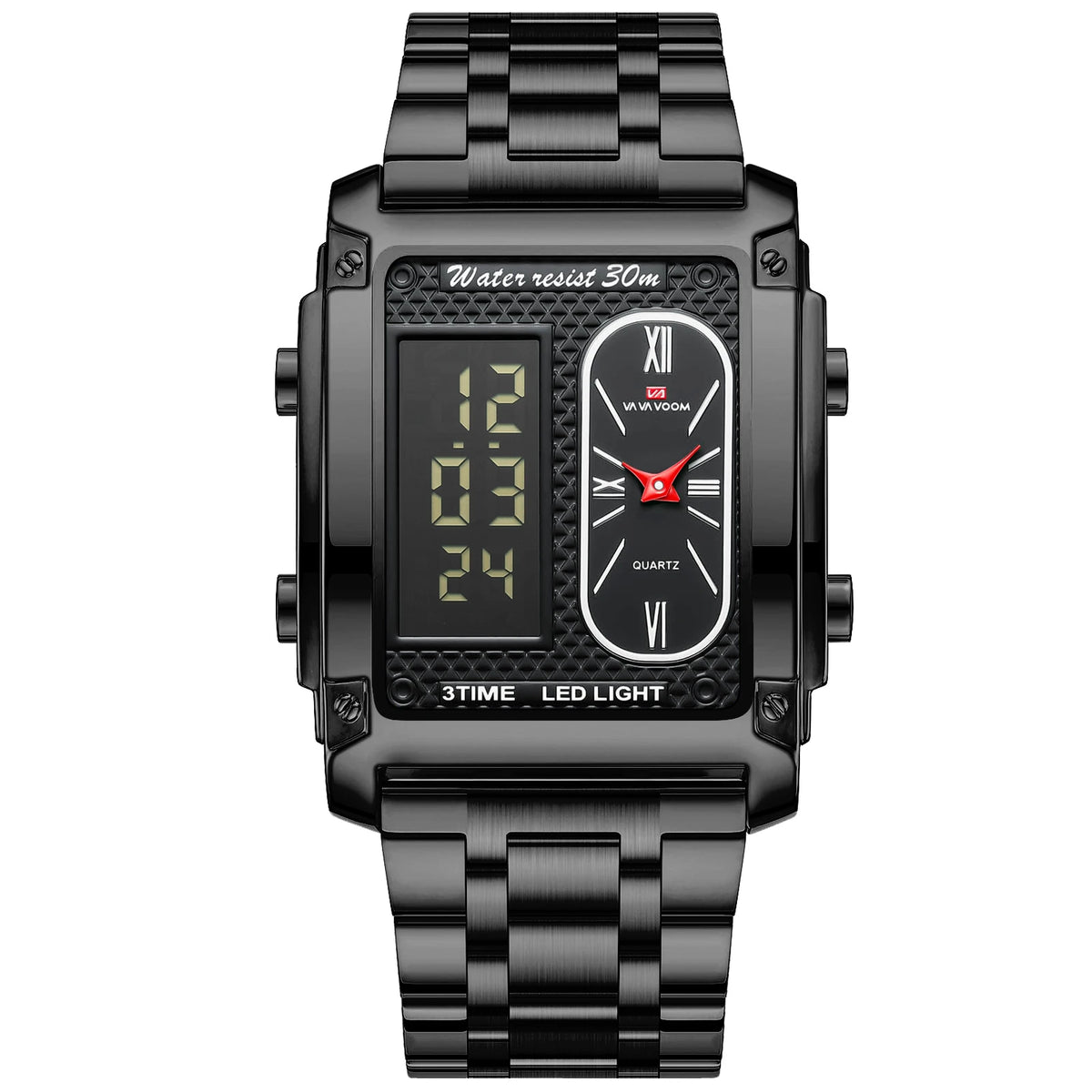 Men Electronic Watch With 50mm Rectangular LED Display Gold Stainless Steel Timing Clock Suitable Business Leisure Watch for Men
