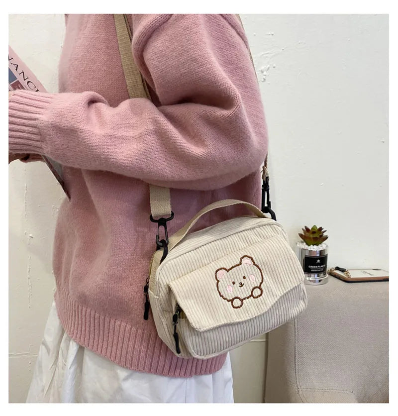 2024 New Girls Cute Bag Kids Cartoon Bear Single Shoulder Bag Children 4 Colors Embroidery Messenger Bag