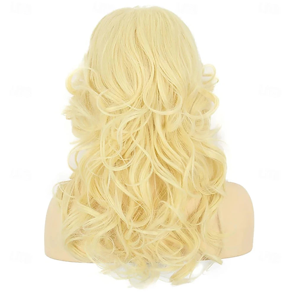 Synthetic Hair Women 70s Feathered Wig Long Blonde Wave Disco Singer Wig Vintage Costume Wig Halloween Party Costume Wig