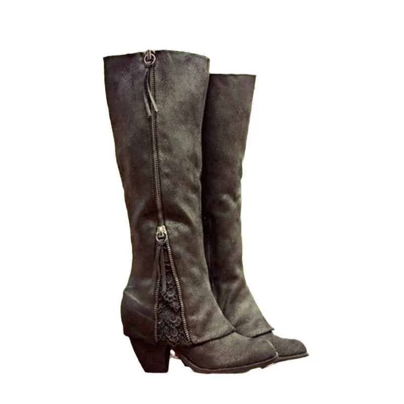 2025 New Women Boots Fringed Women's Shoes Winter Flock Knee High Boots Fold Over Design Lace Side Zipper Designer Shoe 34-43