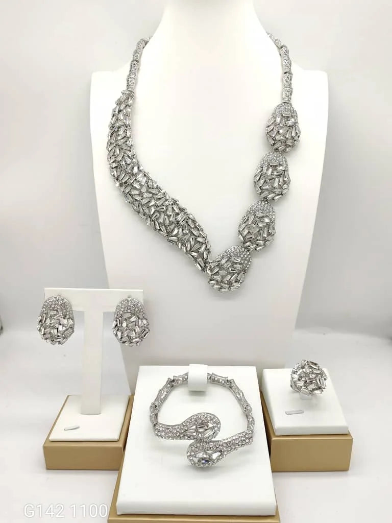 Fashion Jewelry Sets for Women Crystal Necklace 18k Gold Plated Luxury Design Bridal Wedding Bracelet Ring Earrings Trend 2025