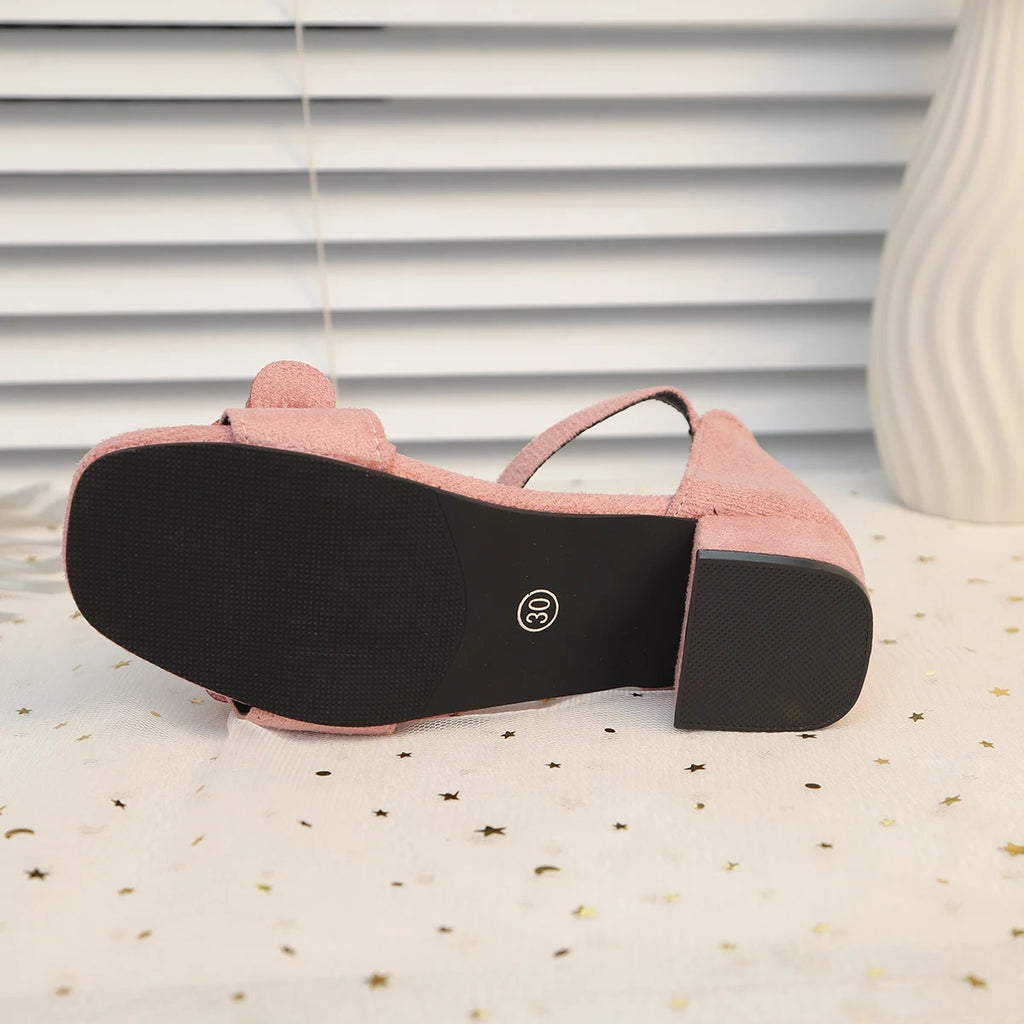 Little Girls High Heels Sandals 2026 New Summer Kids Strappy Leather Sandals Non-slip Simple Princess Girls School Dance Shoes