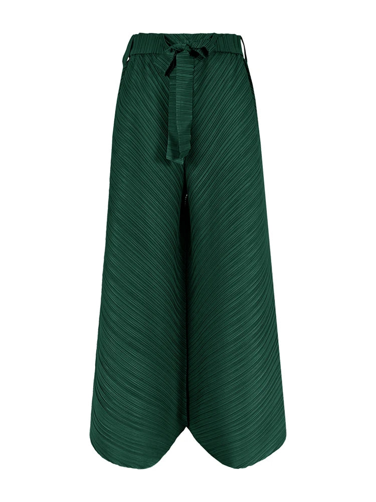 Miyake Pleated Wide Leg Loose Pants Stitching Casual Big Trousers Women Summer Dubai Designer Fashion Belt Aesthetic Clothes