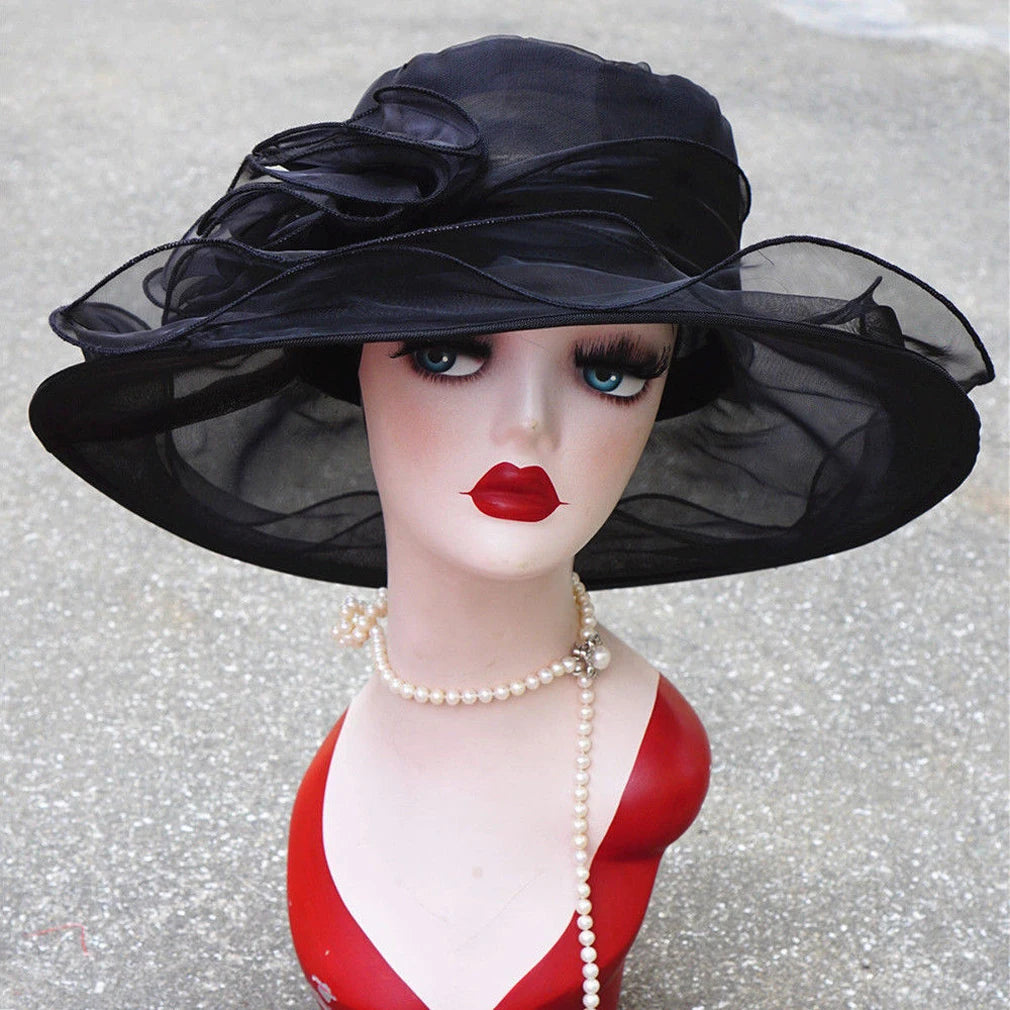 Wedding Hat for Women Elegant Flower Mesh Sunscreen Kentucky Derby and headgear Church Organza Purple Sunhats
