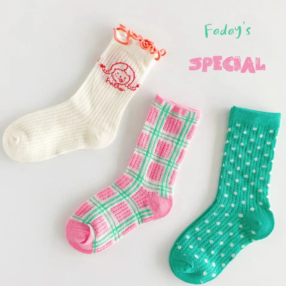 1-12Y Children Socks Summer Socks Kids Boys Girls Rainbow Color Cute Trendy Socks Ventilation 3 Pairs/bag