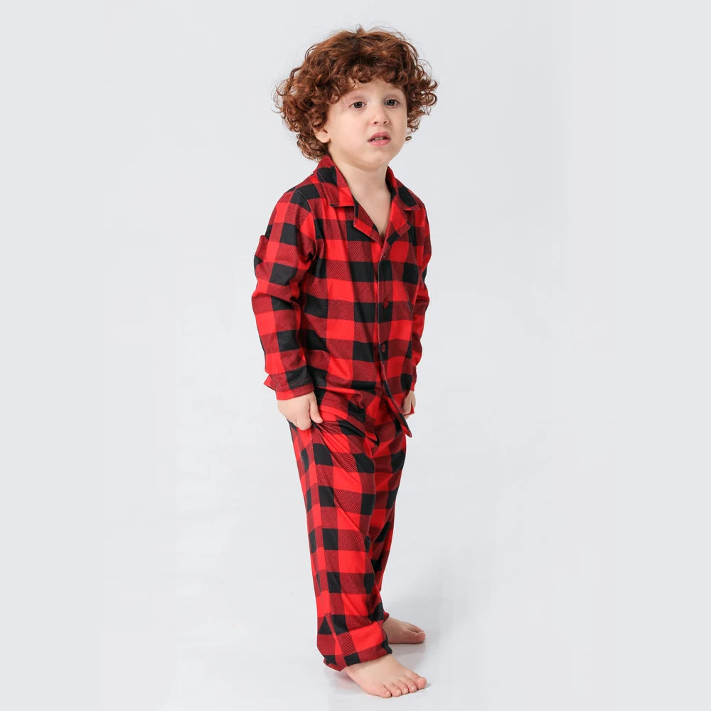 Christmas Family Pajamas Plaid Print Mother Father Kids Matching Clothes Full Sleeve Button Shirt Boy Set Girl Dress Xmas Look