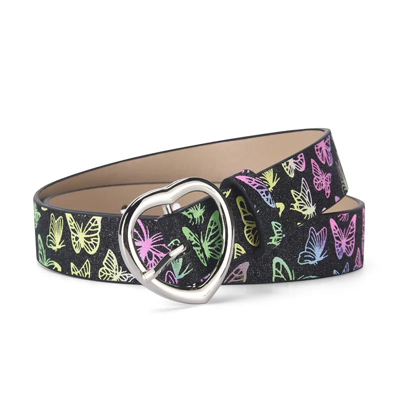 Children Faux Leather Belt Cute Heart Buckle Waist Belts Kids Shiny Waistband For Jeans Pants Dress Decorate New Fashion