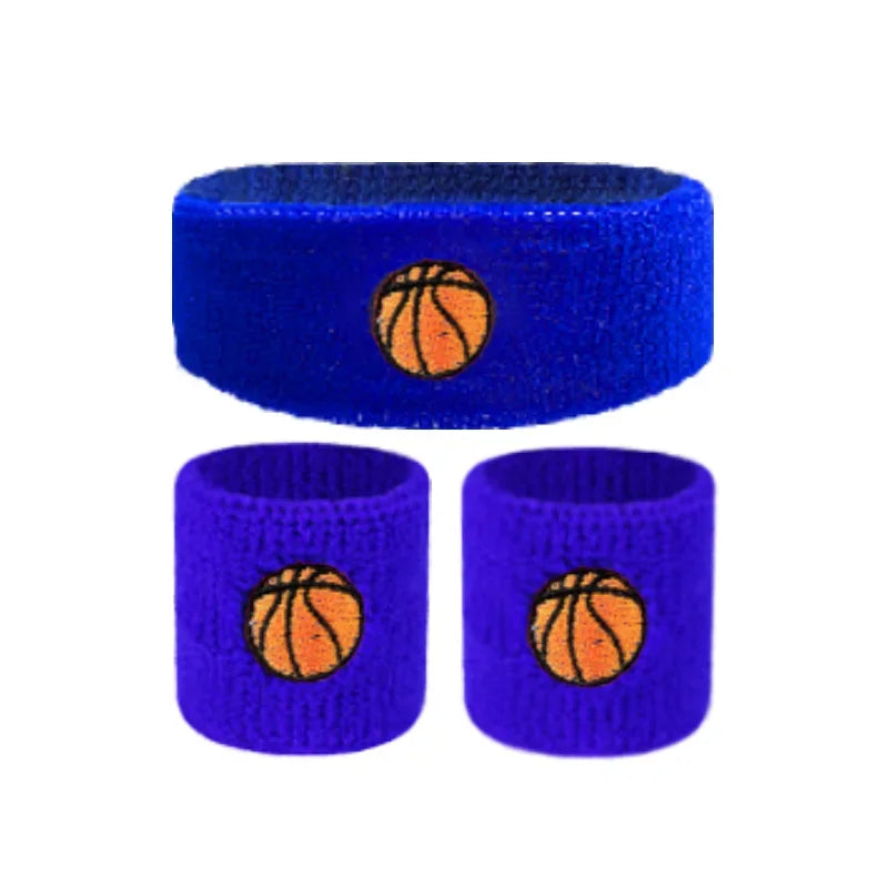 1 Set Kids Sports Headband Wristband Ball Embroidery Stretch Boys Girls Knitted Basketball Volleyball Wrist Protector Sweatband