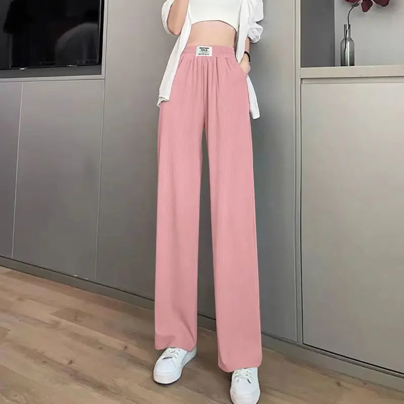 Blue Drape Thin Width Trousers Straight Summer Women's Pants Vintage Loose Baggy Boot Pant Female Korean Wide Leg Fashion Fluid