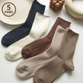5Pairs Solid Color Women Mid Length Socks  Women's Casual Cotton Socks Autumn Simple Women's Medium Length Socks