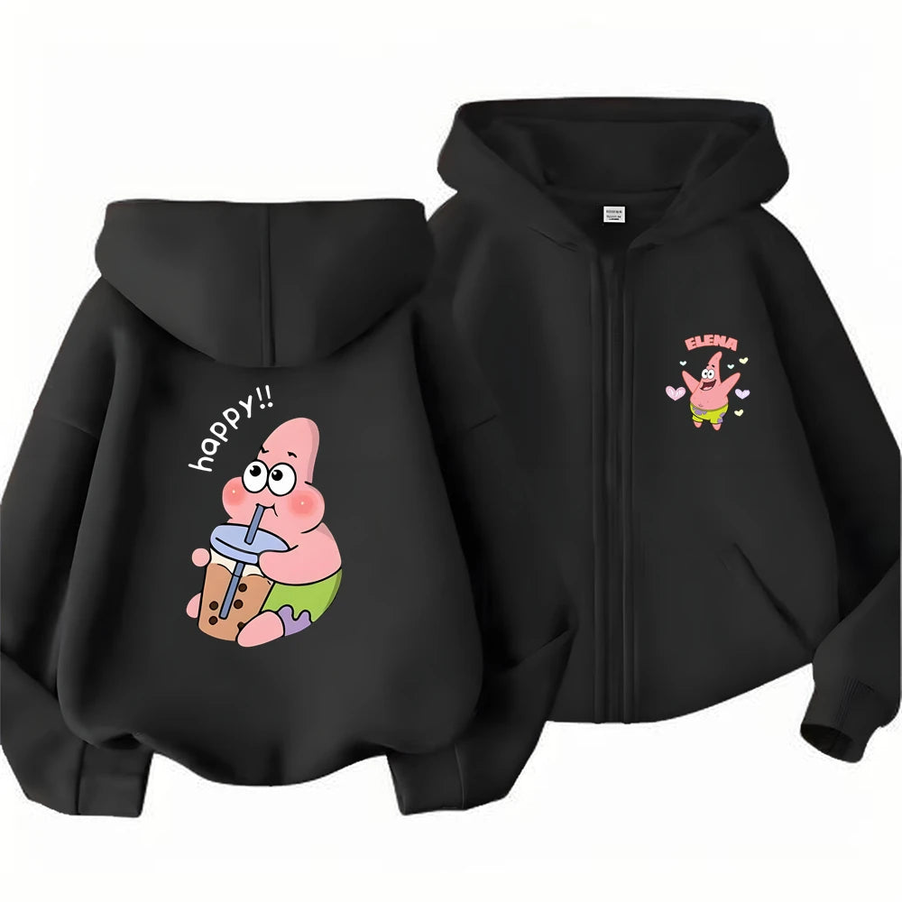 Hoodies Coat SpongeBob SquarePants Children gifts Zipper style Girls Boys Age 3-12 Kids Fashion black Pink fashion Sweatshirt
