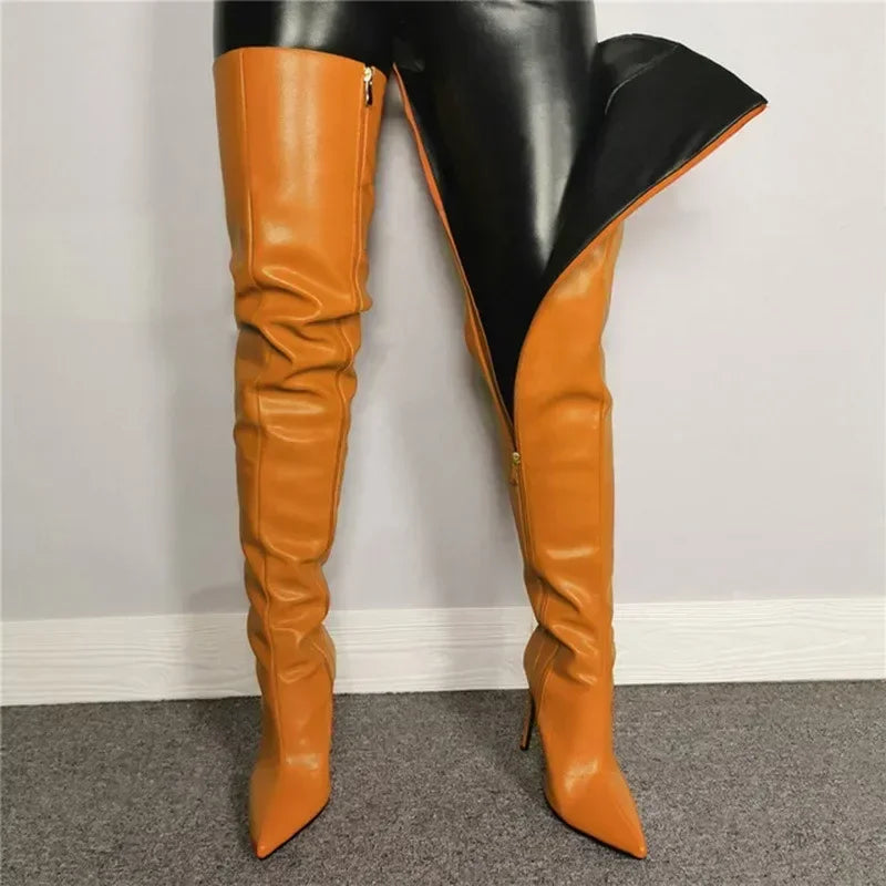 New Women Over The Knee Boots Sexy Pointed Tip Stretch Boots Luxury Stack High Heeled Boots for Woman Designer Shoes Botas Mujer