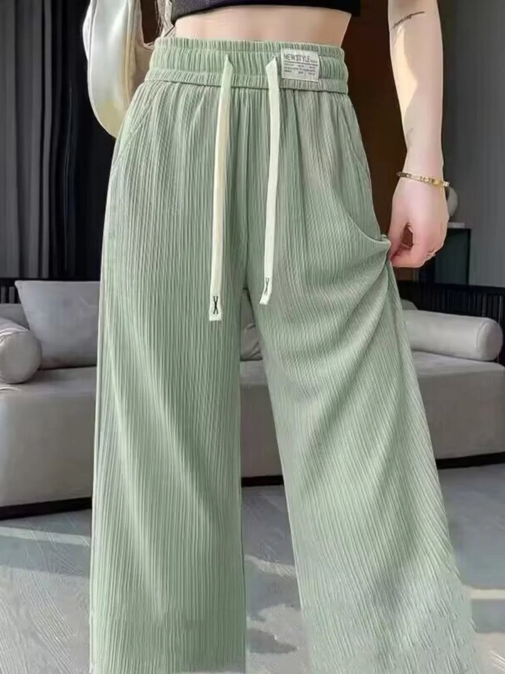 Special Offer Ice Silk Wide Leg Pants Women Summer Thin Mosquito Proof Small Size High Waist Dra Narrow Version Straight ...